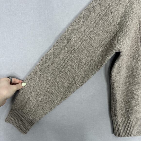 Oak + Fort Cable Knit Crewneck Sweater Mens Large Tan Pullover Neutral Oversized - Picture 3 of 12